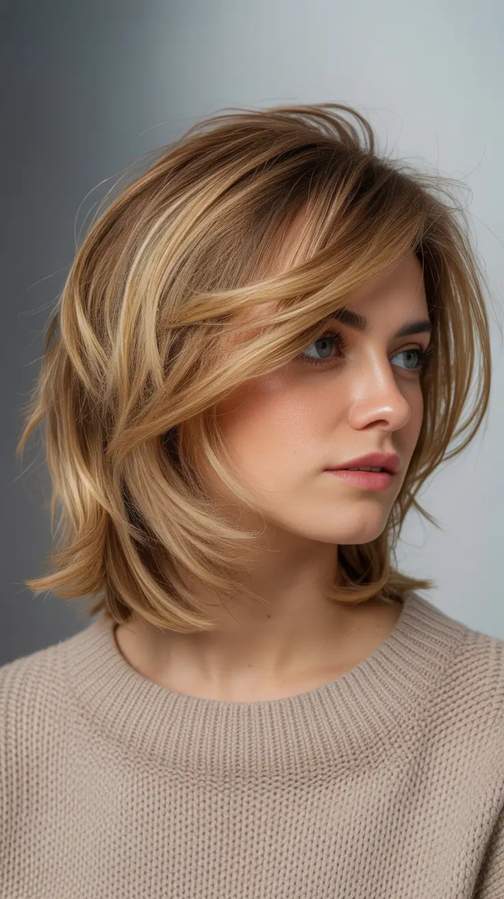 Mid-length haircut ideas 2026 Golden Layered Bob With Face-Framing Strands