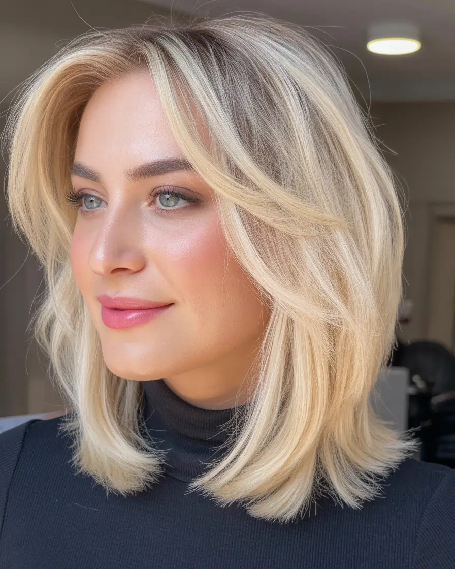 Mid-length haircut ideas 2026 Buttercream Blonde Mid-Length With Lifted Crown Layers