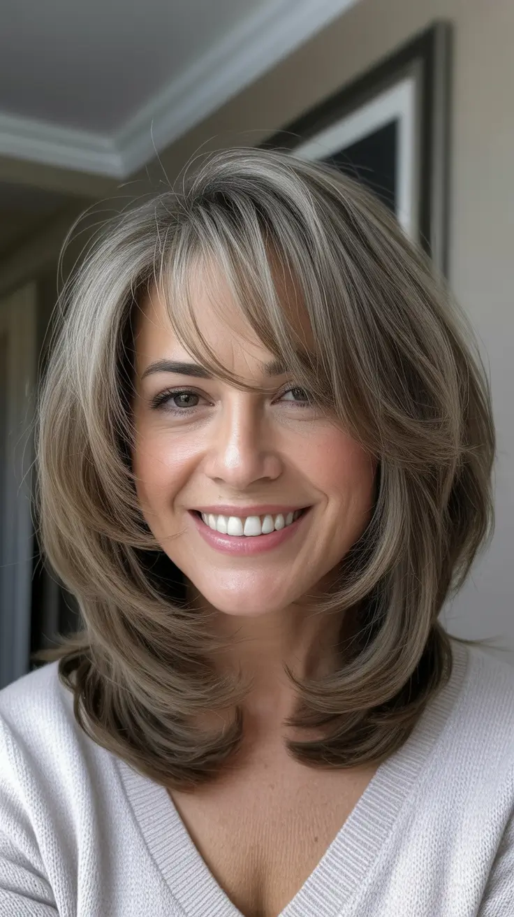 Mid-length haircut ideas 2026 Layered Silver-Beige Mid-Length With Soft Volume