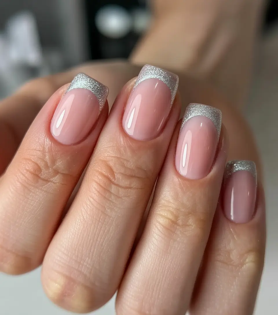Minimalist natural nails 2026 Silver French Tip