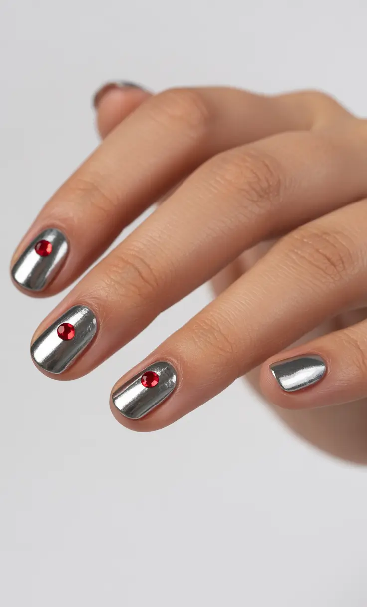 Minimalist natural nails 2026 Chrome Red Accent