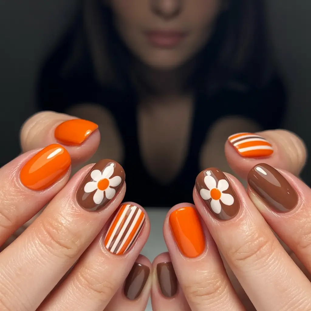 Minimalist natural nails 2026 Orange Brown Design