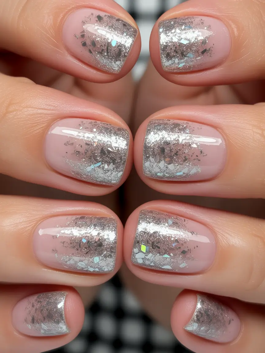 Minimalist natural nails 2026 Silver Foil Design