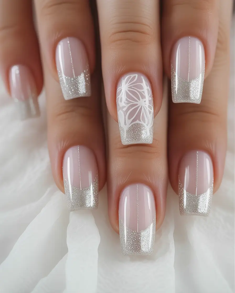 Minimalist natural nails 2026 Silver French Line Art