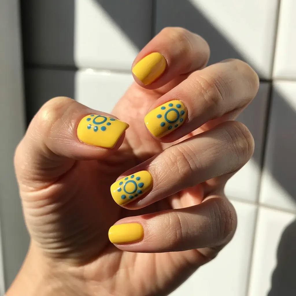Minimalist natural nails 2026 Yellow Circle Design