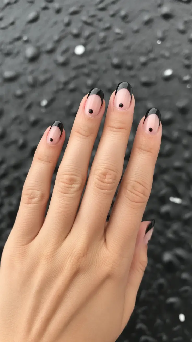 Minimalist natural nails 2026 Black French Micro Dot