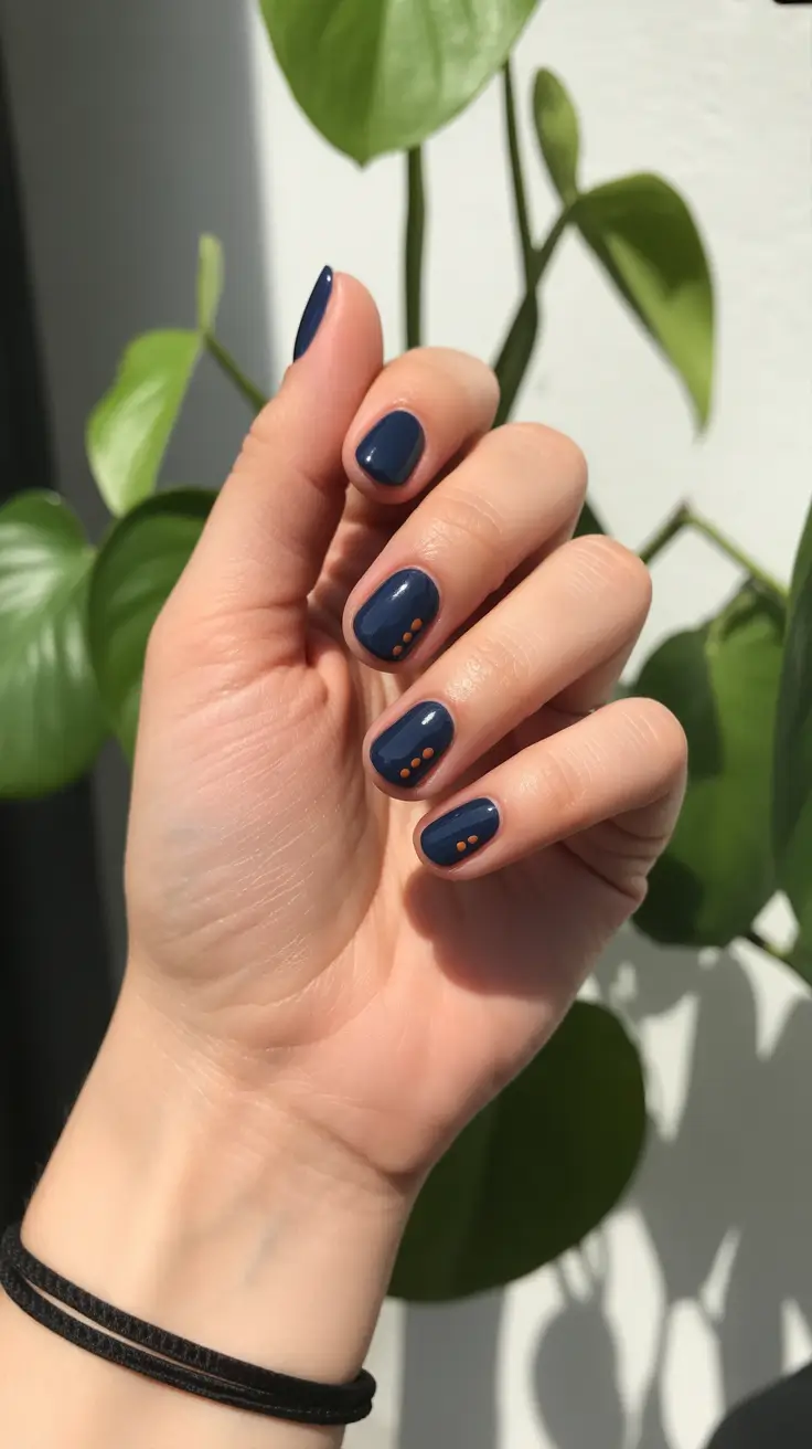 Minimalist natural nails 2026 Navy Dot Design