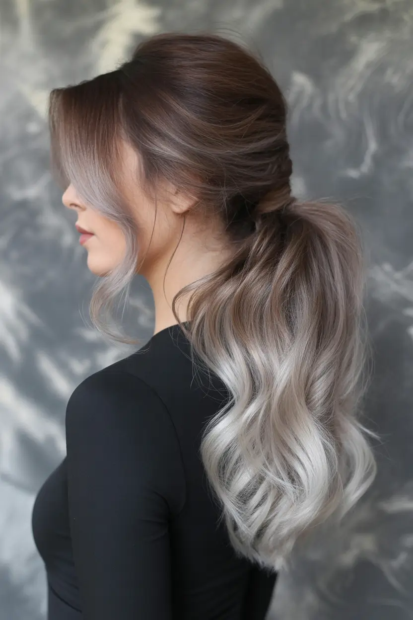 Mushroom brown hair color 2026 Smoky Mushroom Brown With Seamless Low Ponytail