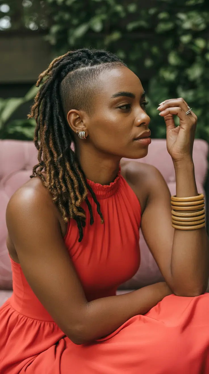 natural hairstyles for black women 2026 Side-Shaved Locs with Dimensional Color