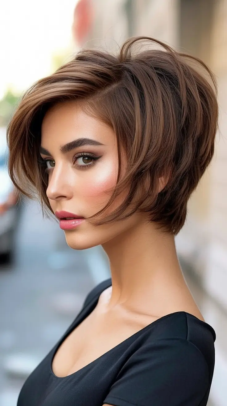 New bangs hairstyle trends 2026 Voluminous Side-Swept Pixie With Layered Contour
