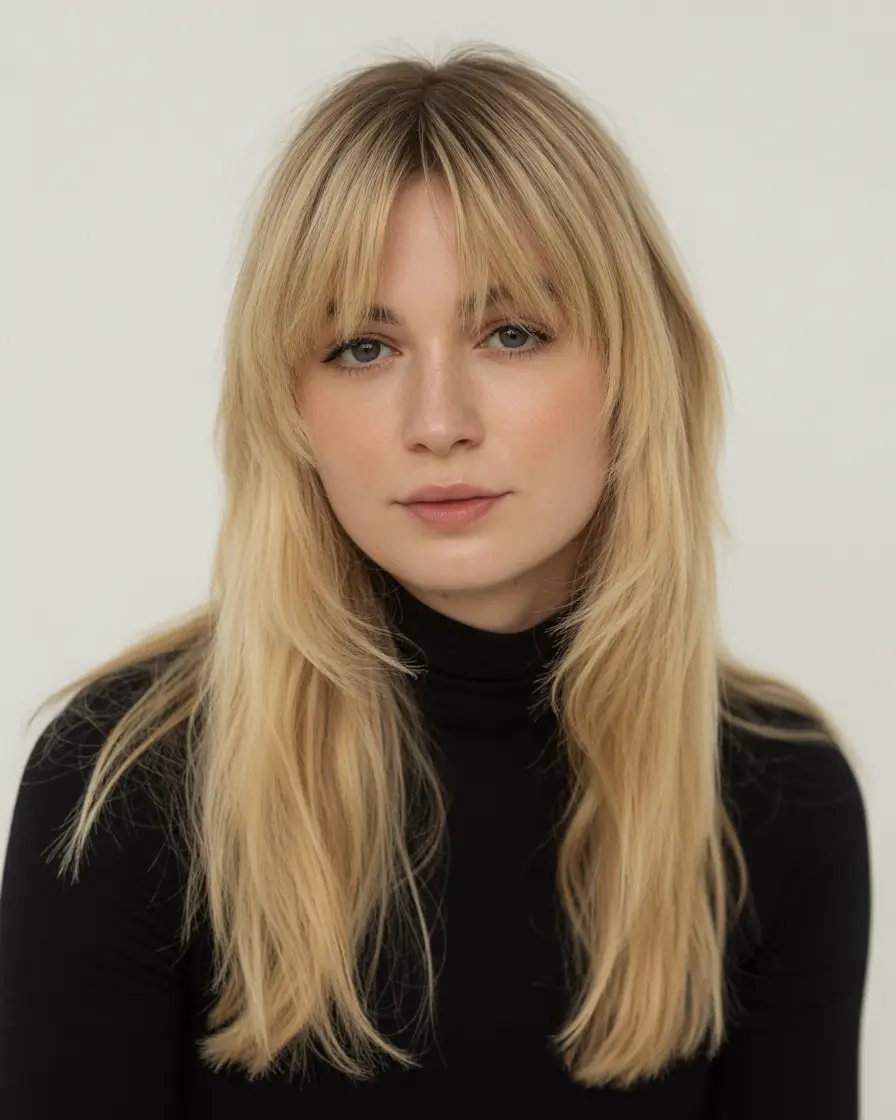 New bangs hairstyle trends 2026 Long Layered Hair With Soft Curtain Fringe