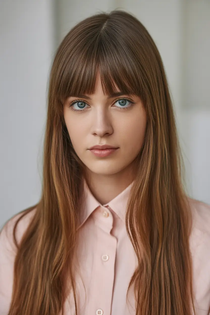 New bangs hairstyle trends 2026 Sleek Straight Fringe With Long Silky Lengths