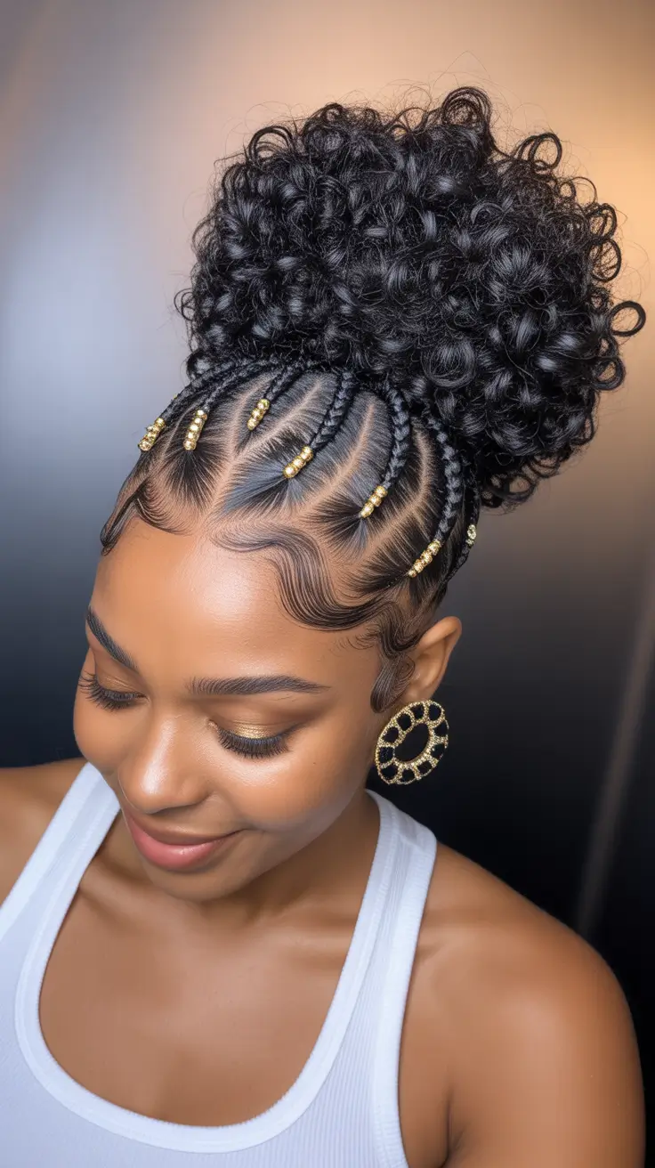 hairstyle black women braided Elevated Braided Bun With Sculpted Baby Hairs