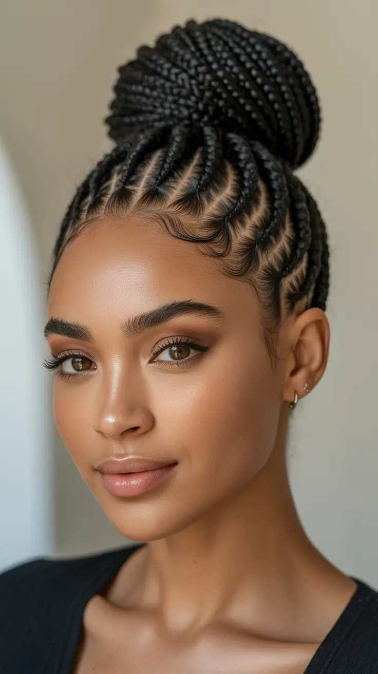 hairstyle black women braided Classic Braided Bun With Refined Parting