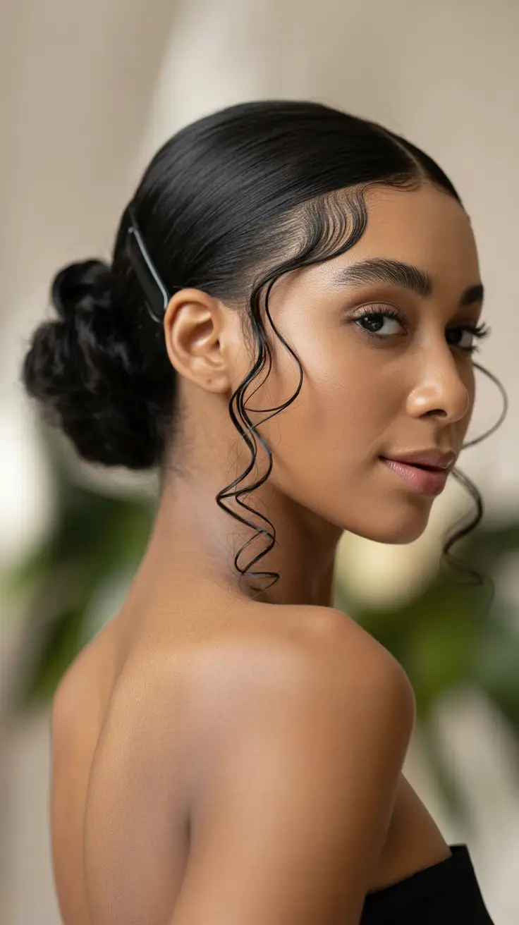 hairstyle black women natural Sleek Low Bun With Face-Framing Tendrils