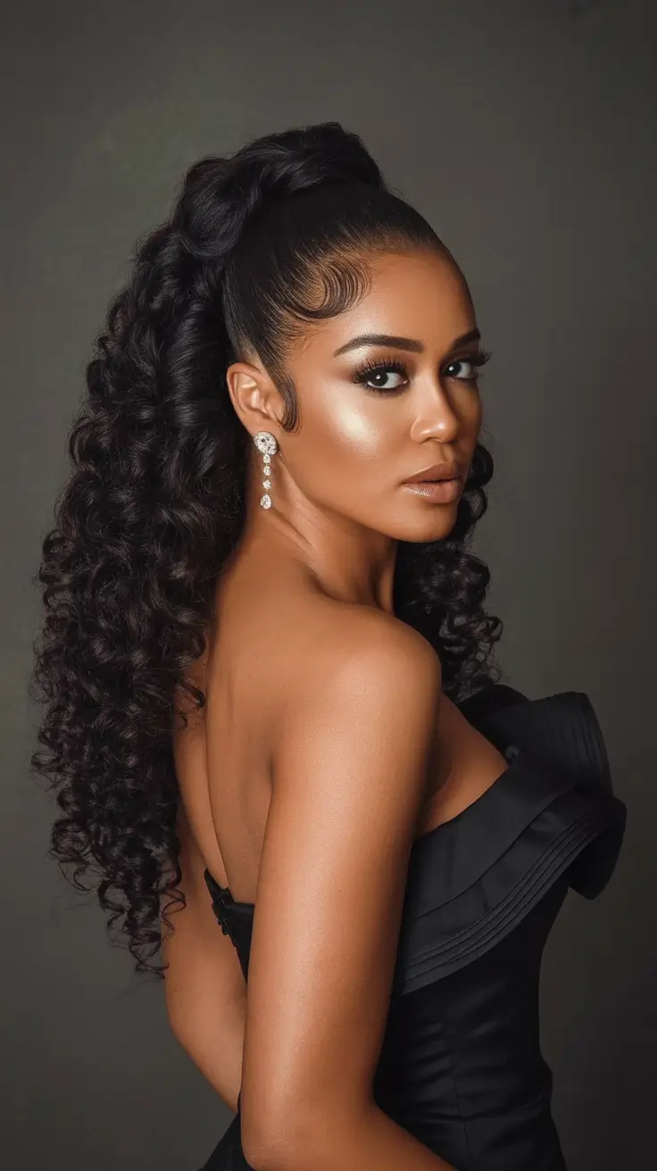 hairstyle black women weave Glamorous Half-Up Curly Ponytail