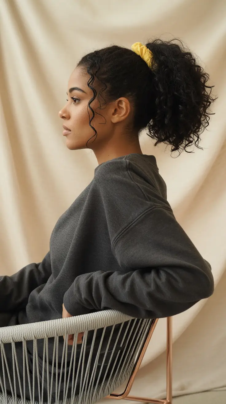 hairstyle black women natural Relaxed Curly Puff With Everyday Ease