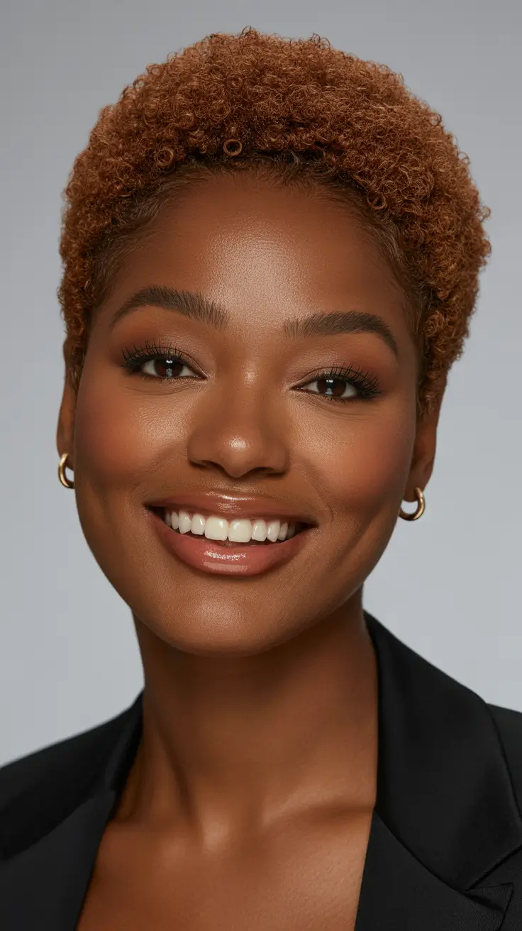 hairstyle black women short hair Warm Copper Tapered Natural Cut