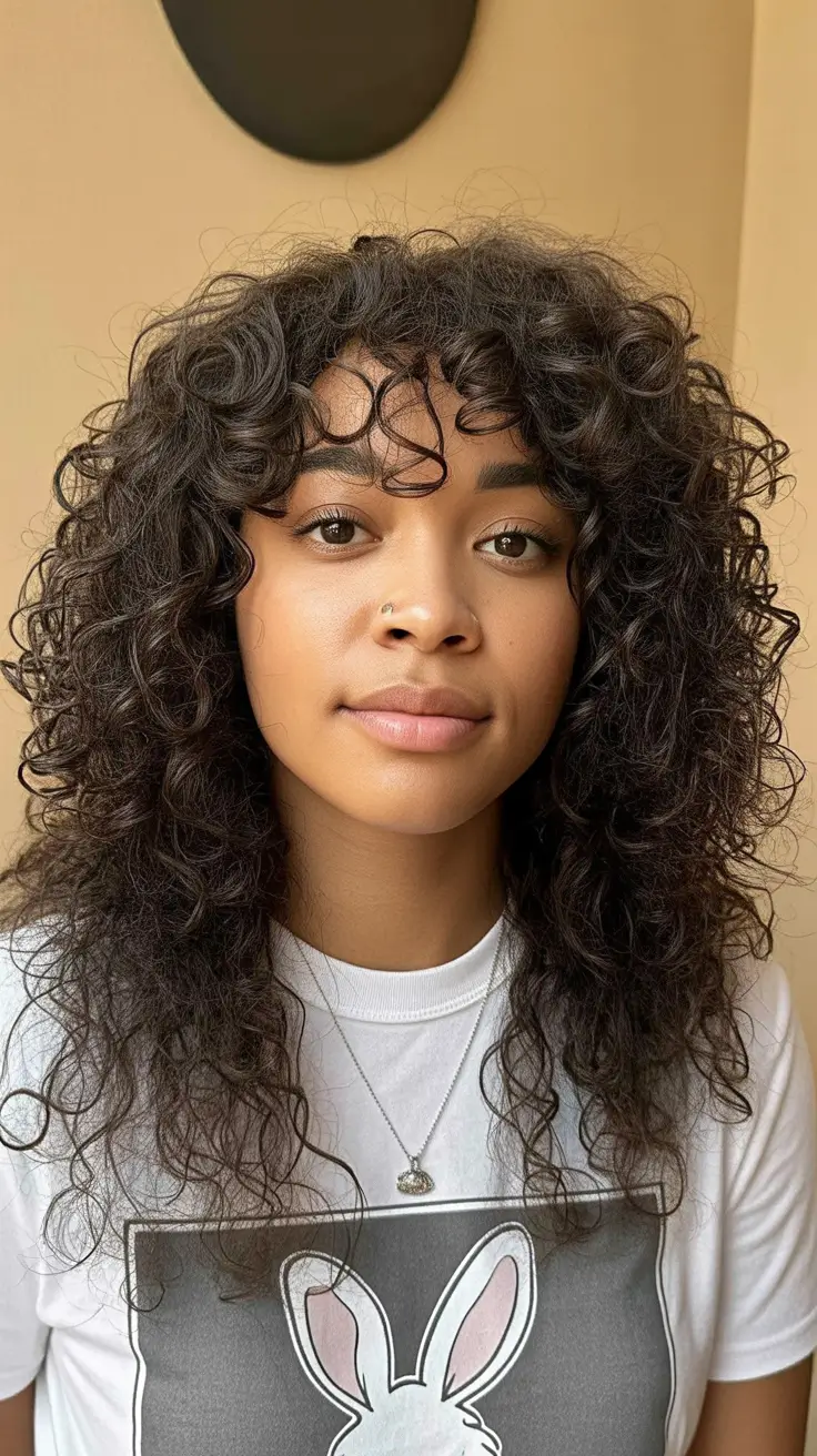 hairstyle black women natural hair Soft Natural Curls With Airy Fringe
