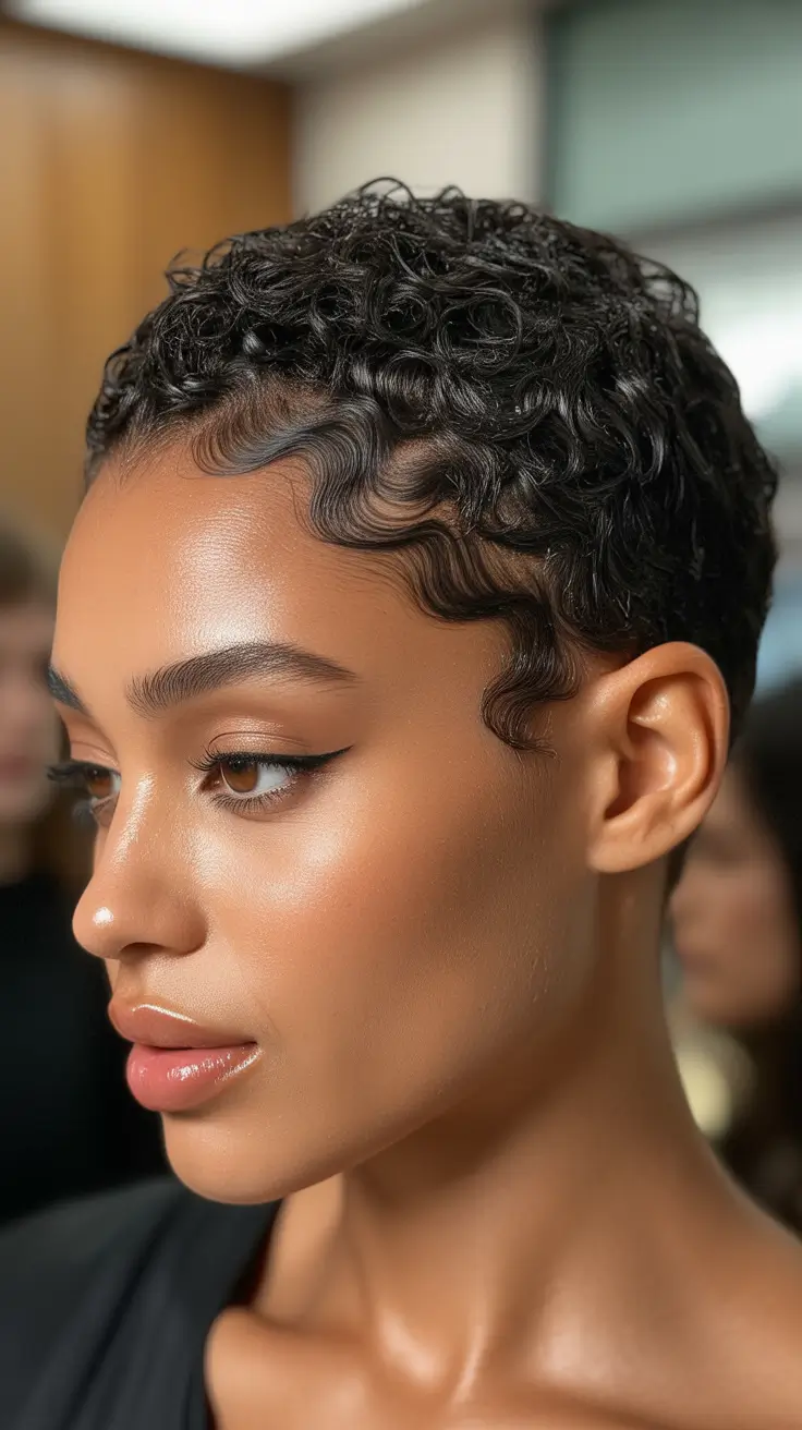 hairstyle black women short hair Ultra-Short Curly Pixie With Defined Edges