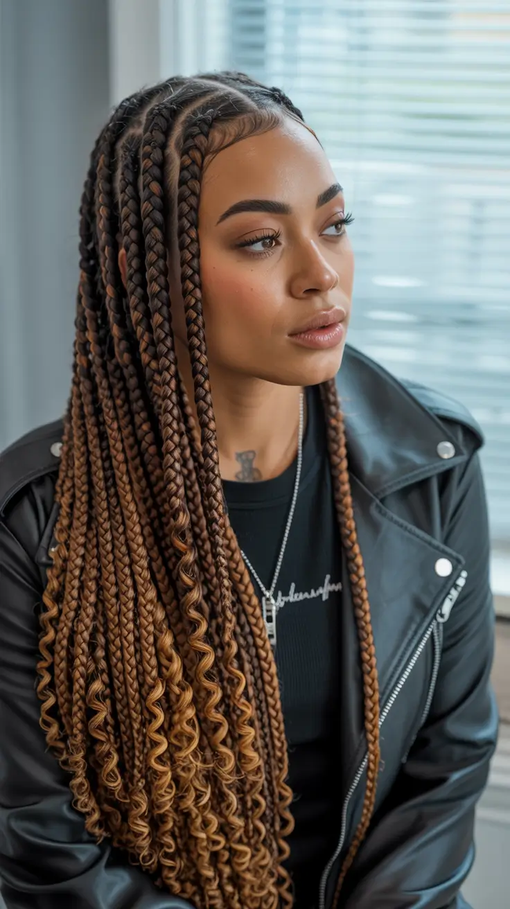 hairstyle black women braided Long Knotless Braids With Curly Ends