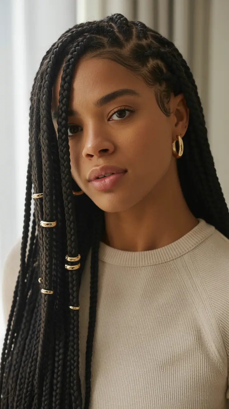 hairstyle black women braided Sculpted Box Braids with Golden Accents