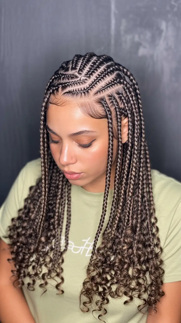 hairstyle black women natural hair Cornrow Precision with Curly Braided Lengths