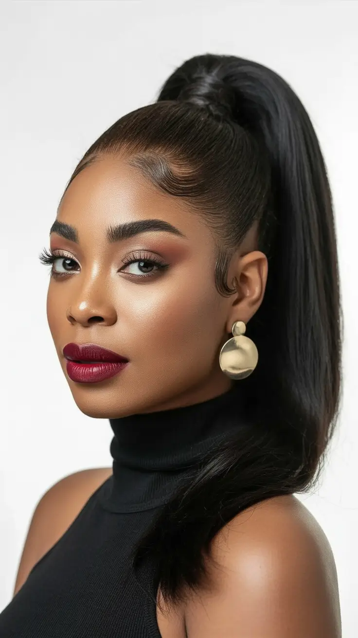 hairstyle black women plaquage Sleek High Ponytail with Plaquage Finish