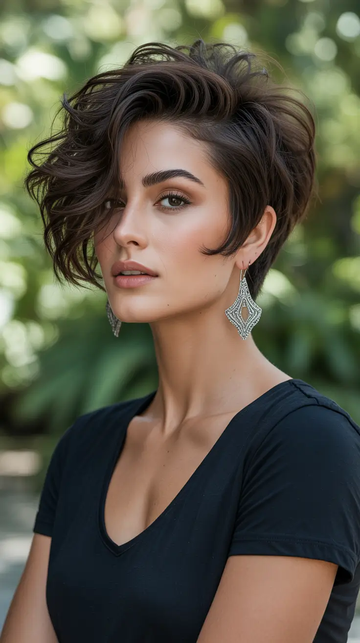 New pixie cut trends 2026—Voluminous Wavy Pixie with Tousled Movement