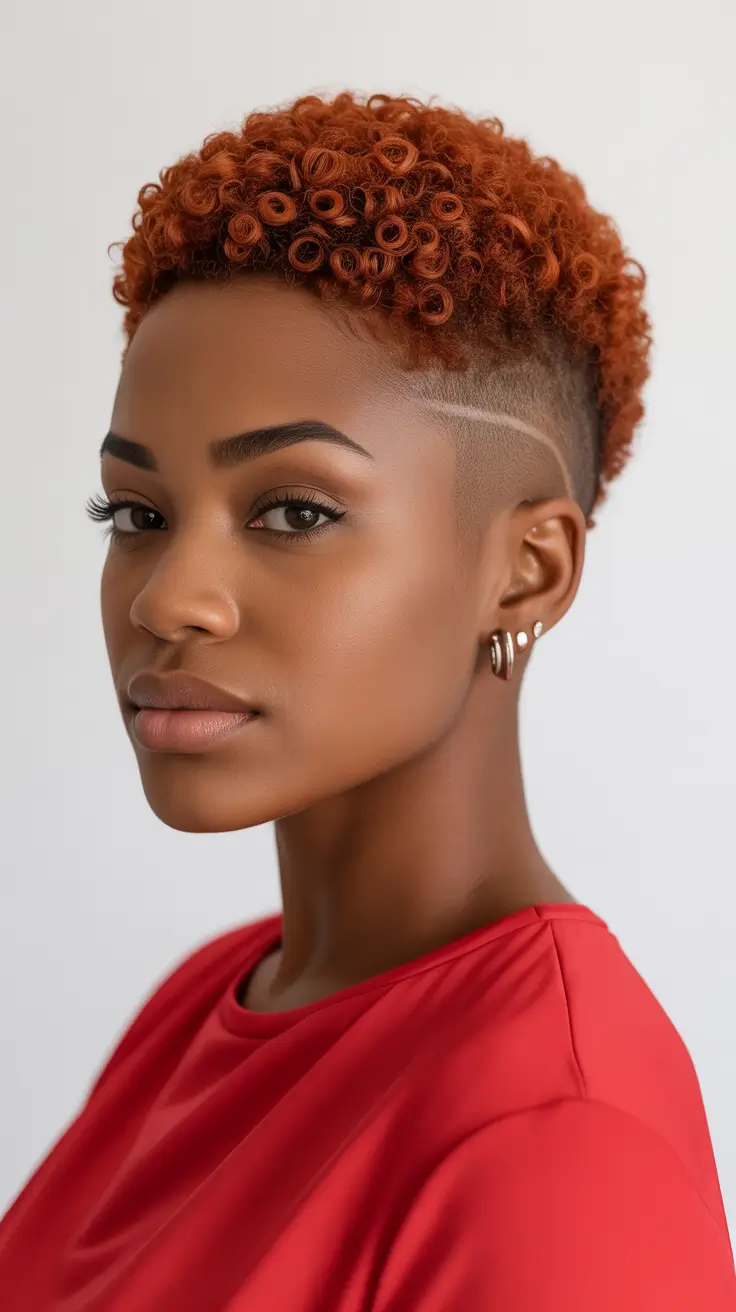 New pixie cut trends 2026—Short Curly Fade with Graphic Edge