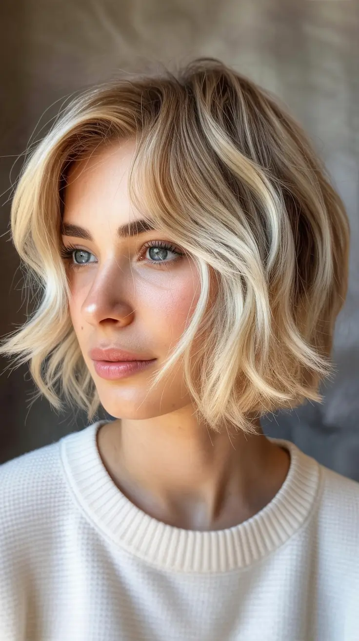 New Wavy Hair Trends 2026 Airy Blonde Bob Waves With Feathered Texture