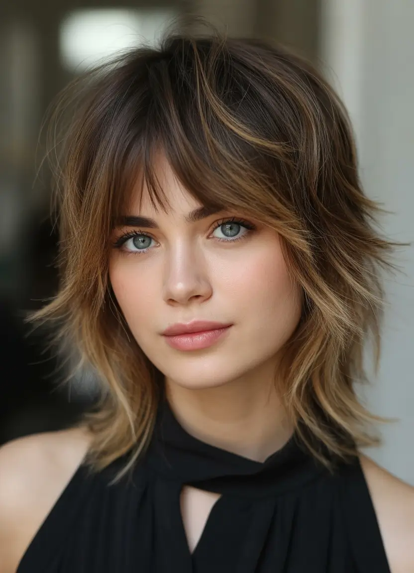 Women Layered Honey Brunette Shag