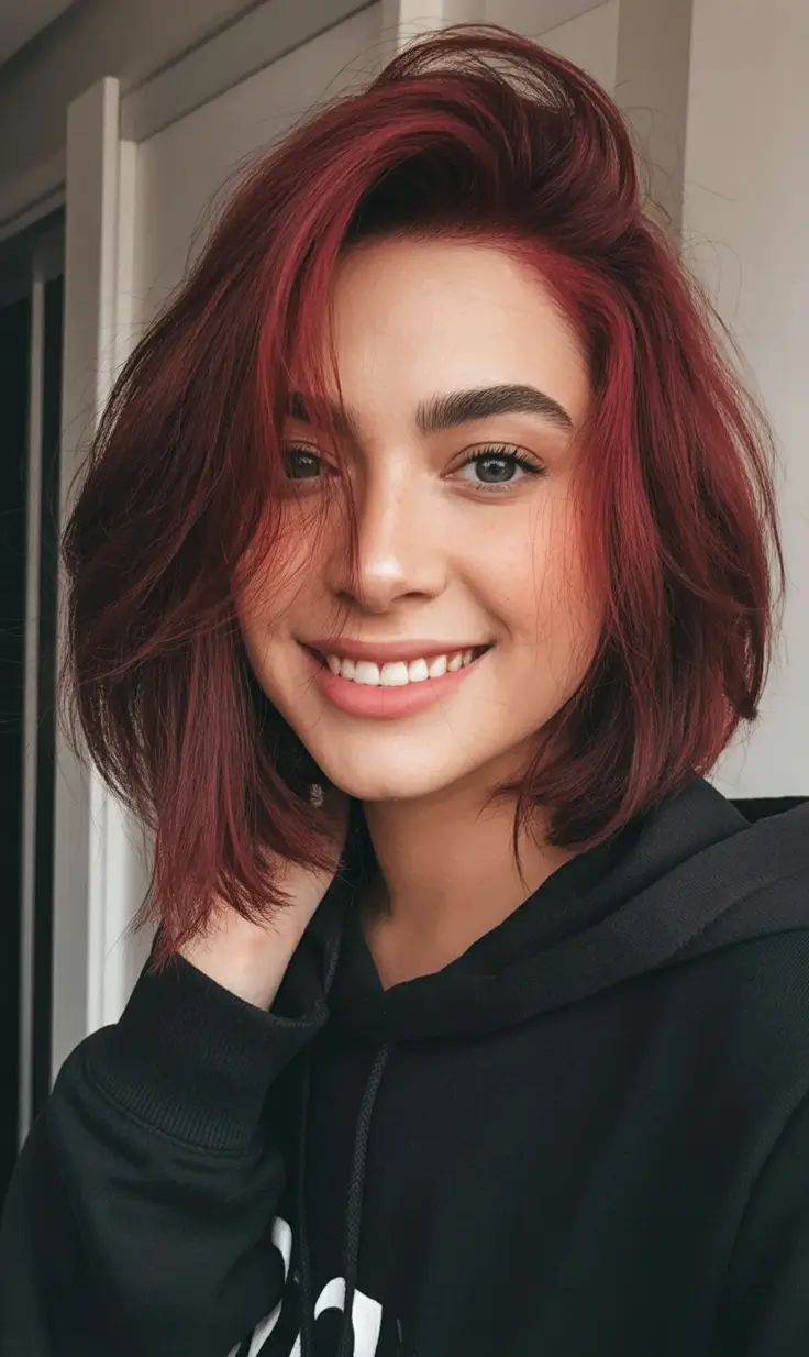 Women Berry-Red Windswept Lob