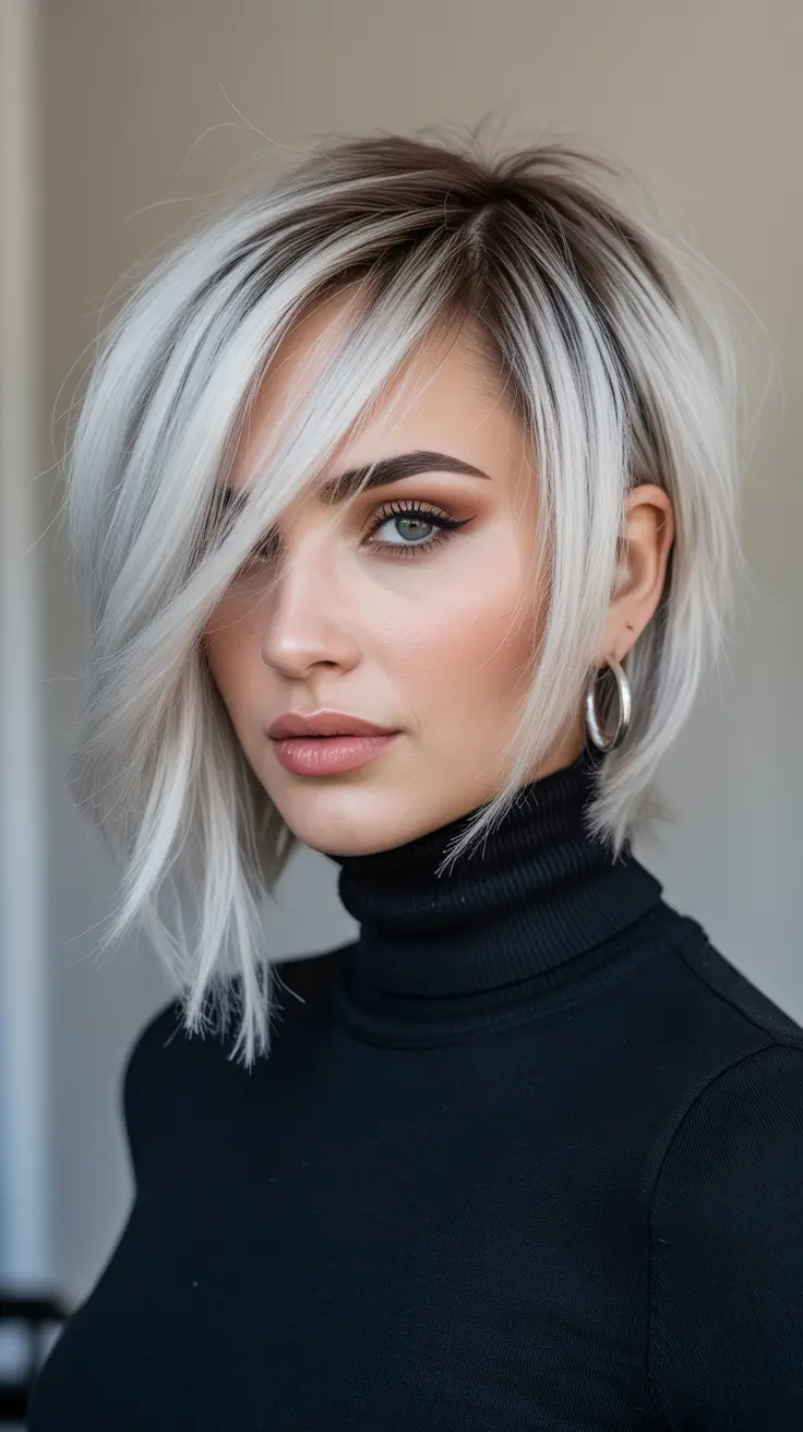 Side-part hairstyle trends 2026 – Silver Blonde Bob