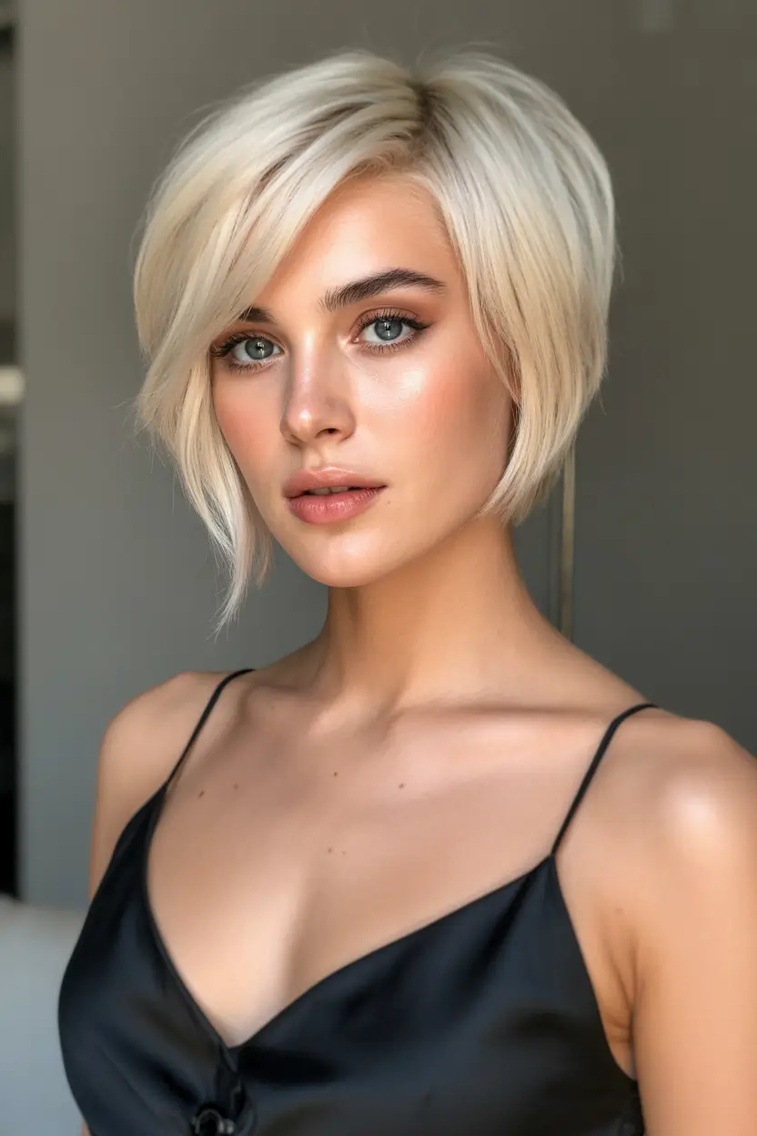 Side-part hairstyle trends 2026 – Platinum Bob