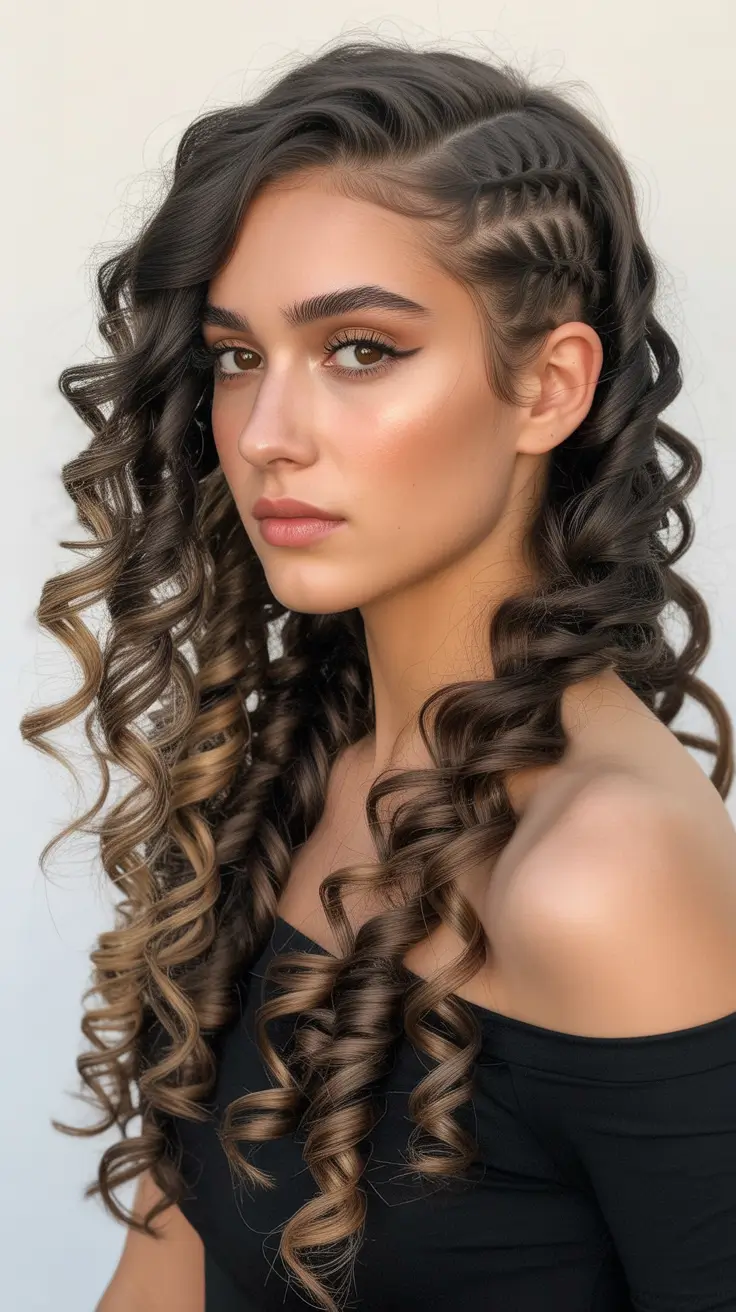 Side-part hairstyle trends 2026 – Barrel Curls with Braid