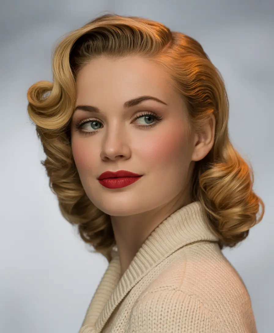 Side-part hairstyle trends 2026 – Golden Retro Waves