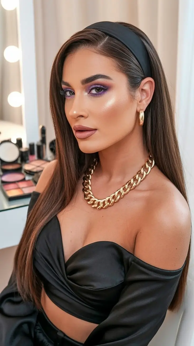 Side-part hairstyle trends 2026 – Sleek Long Hair Headband