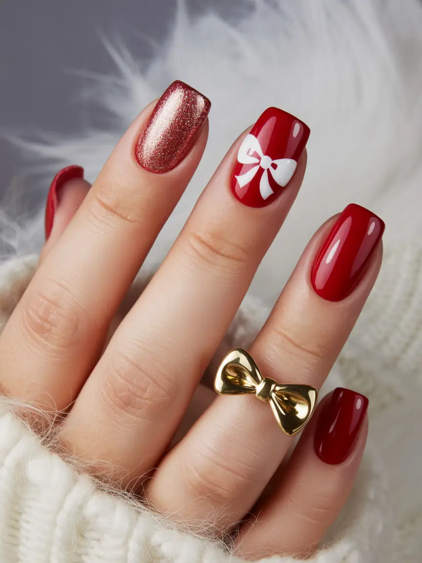 simple everyday nails 2026 Glossy red accents with a playful twist