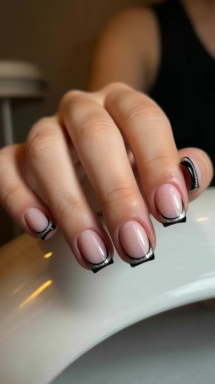 simple everyday nails 2026 Nude black edge square