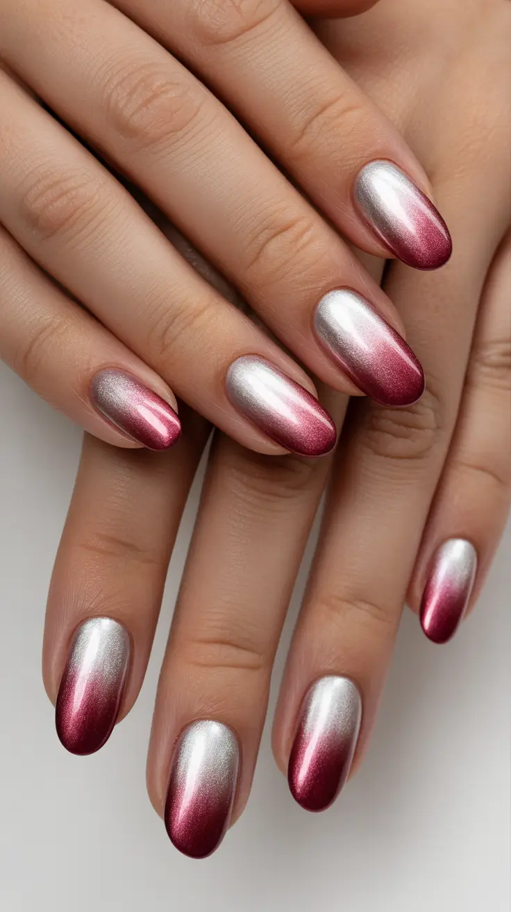 simple everyday nails 2026 Metallic ombre almond