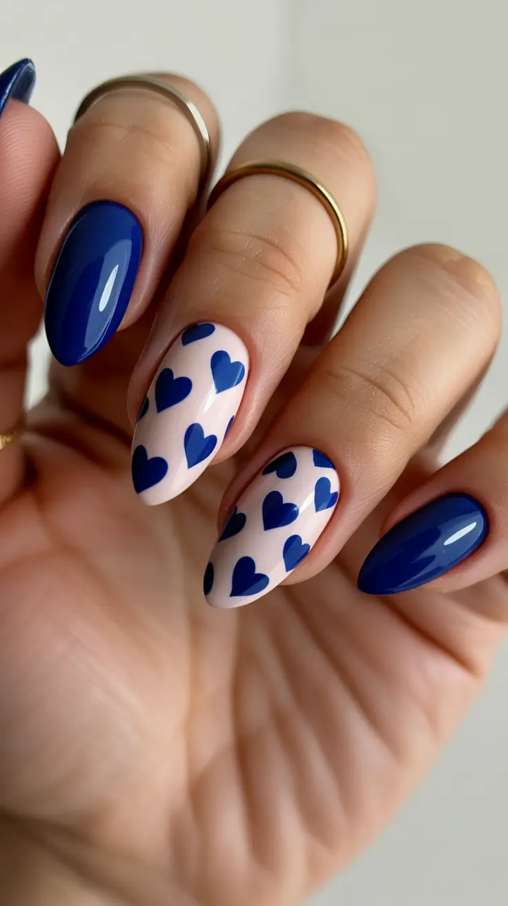 simple everyday nails 2026 Blue hearts almond