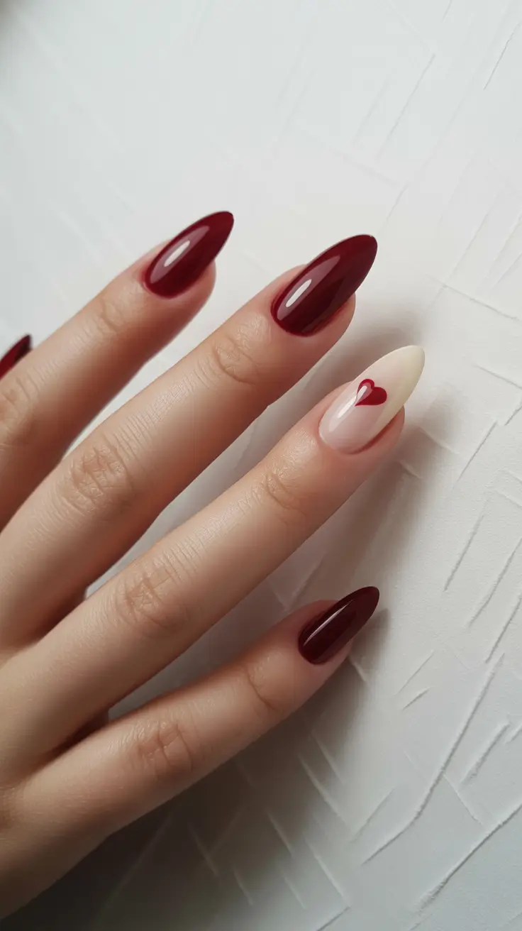 simple everyday nails 2026 Deep burgundy almond nails