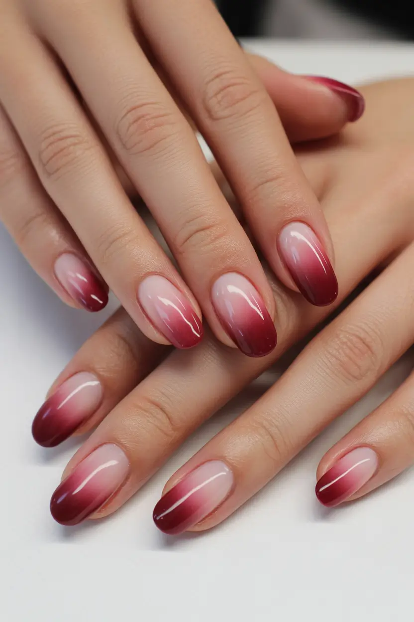 simple everyday nails 2026 Burgundy ombre almond