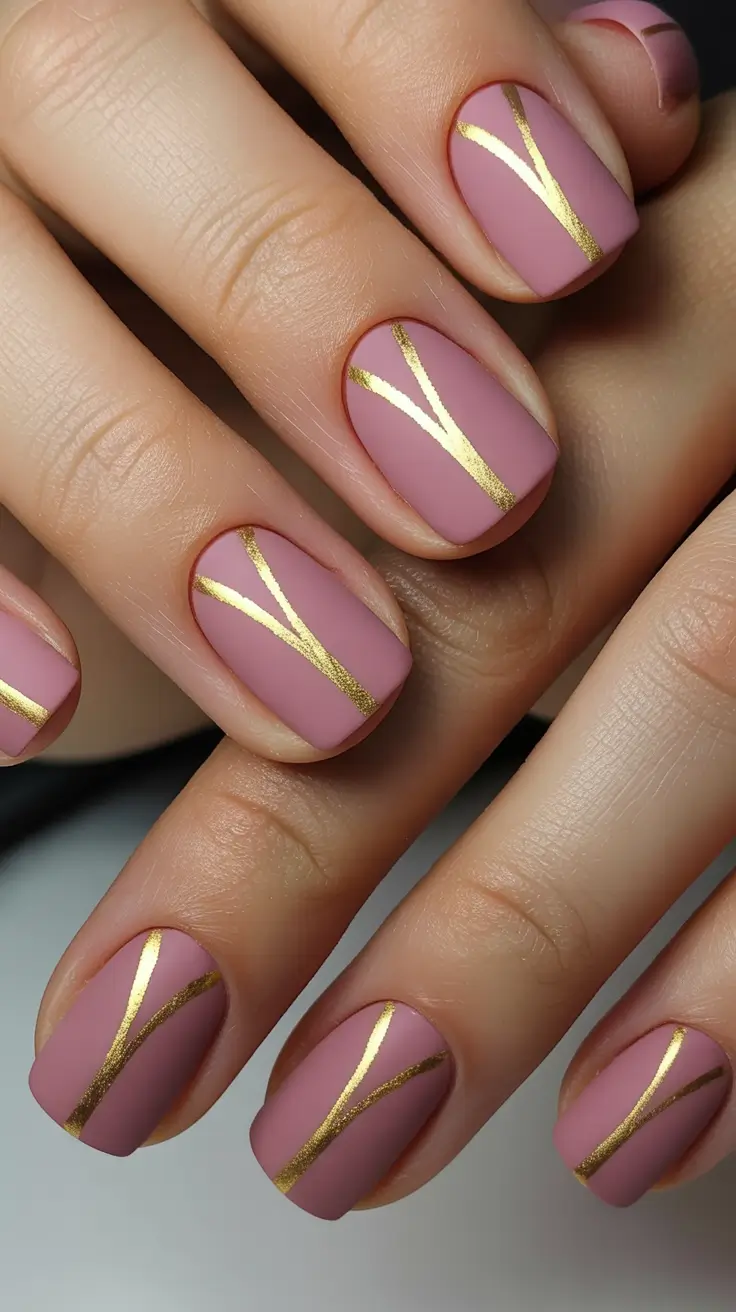 simple everyday nails 2026 Mauve gold lines