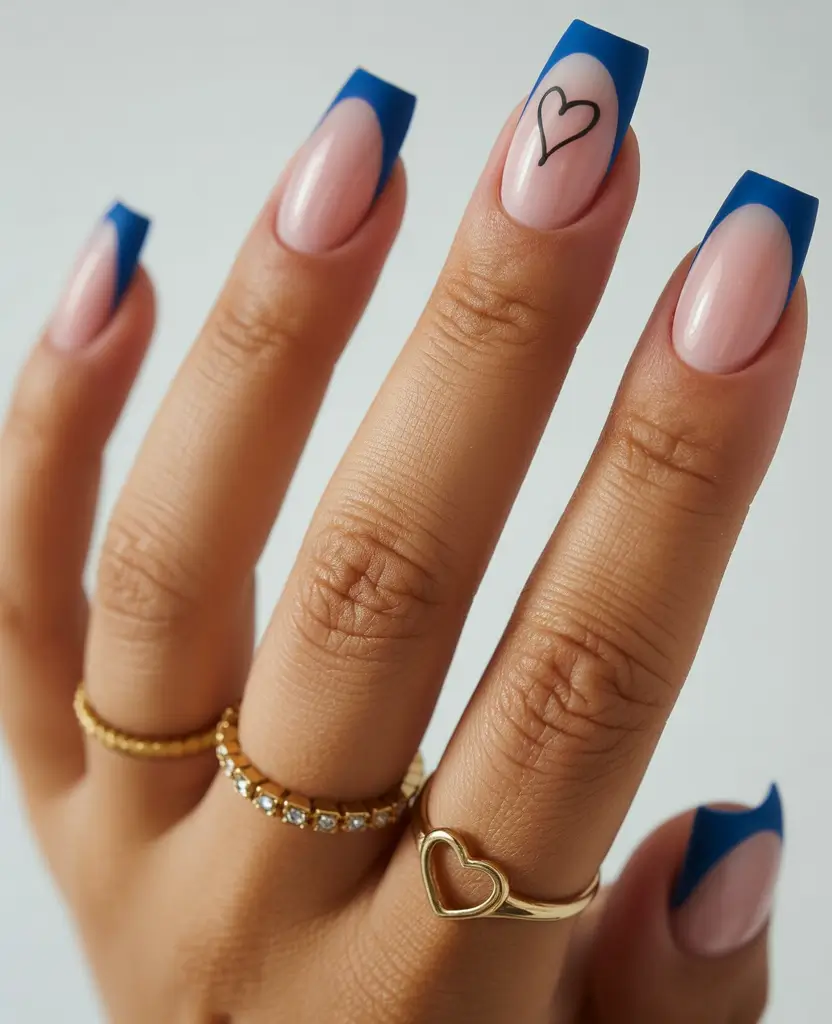 simple everyday nails 2026 Blue tipped square nails