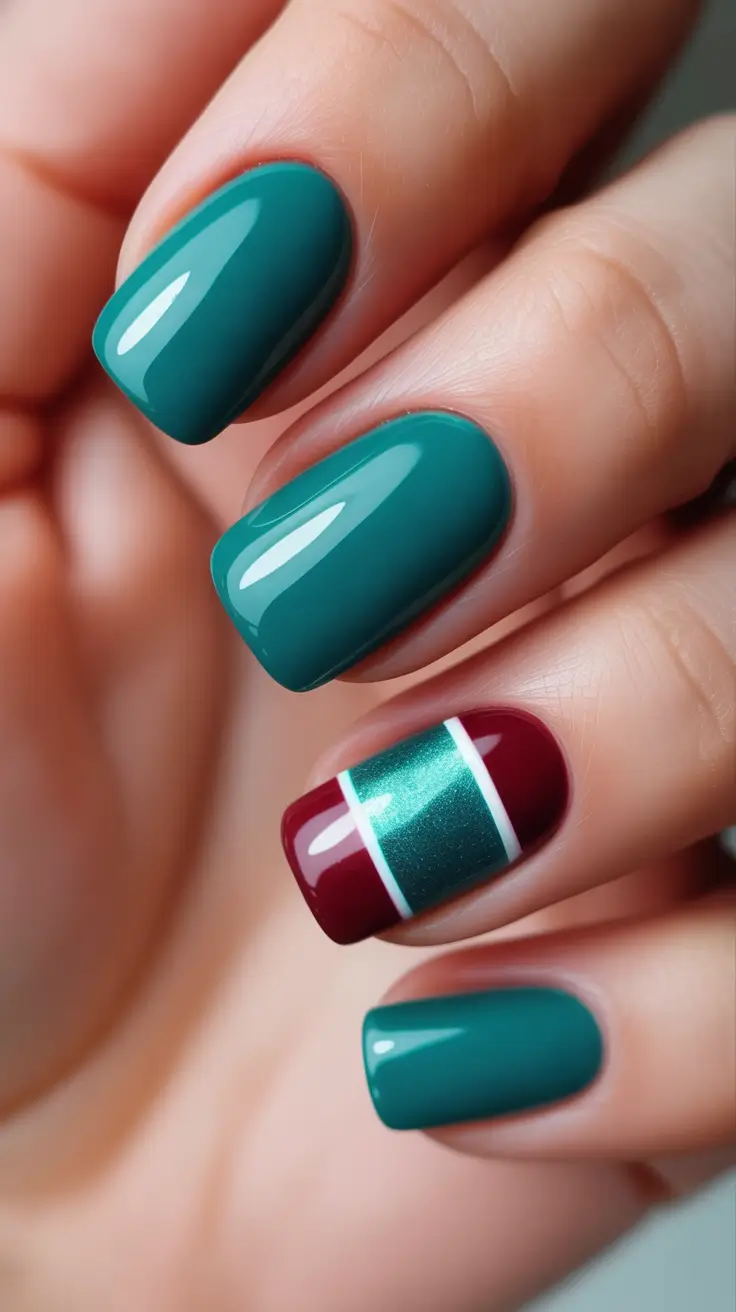 simple everyday nails 2026 Teal and wine balance