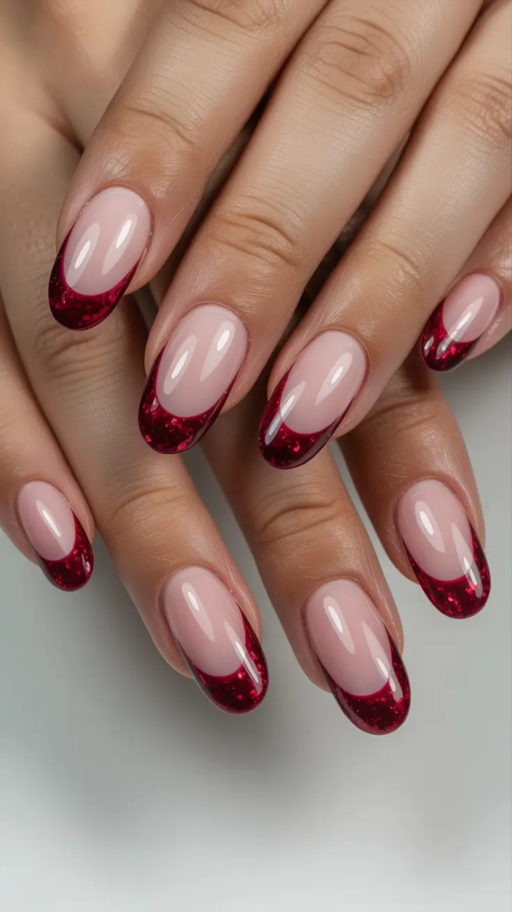 simple everyday nails 2026 Pink base red tips