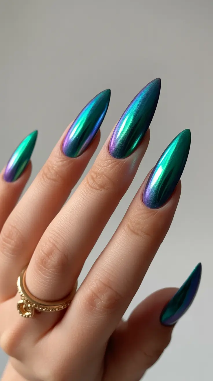 Stiletto nails 2026 Blue Purple Chrome