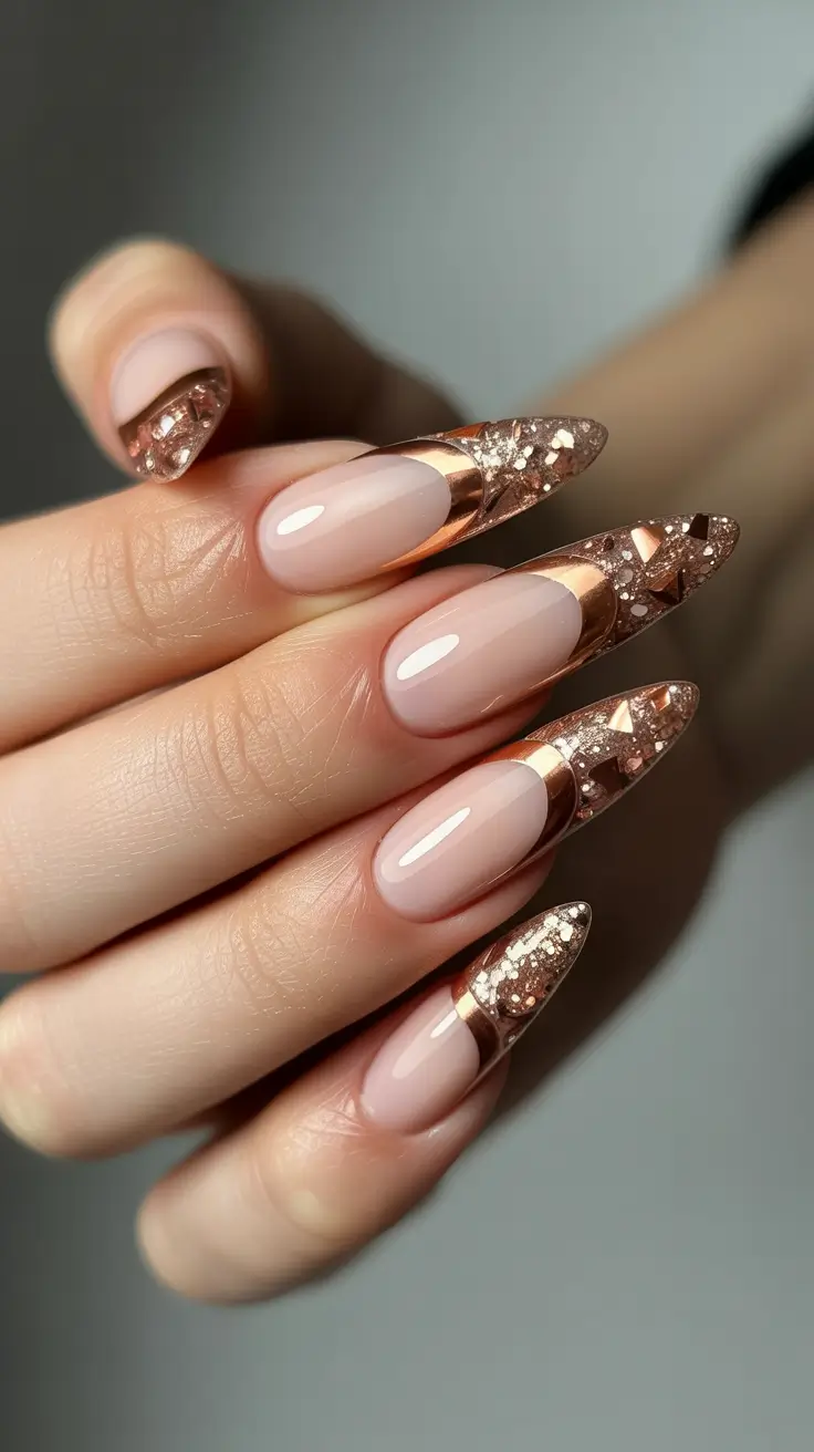 Stiletto nails 2026 Rose Gold Crystal